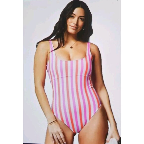 Fabletics Other - NWT Fabletics Womens Swimsuit XL Sunset Scoop One-Piece  Pink White Stripes